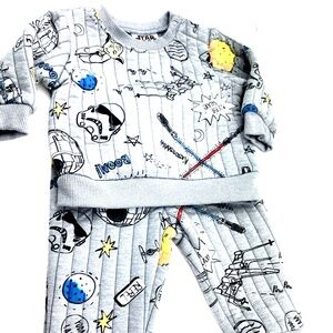 Starwars Baby Outfit Size 3/6m Boys Matching 2pc Set Gray Top Pants Infant